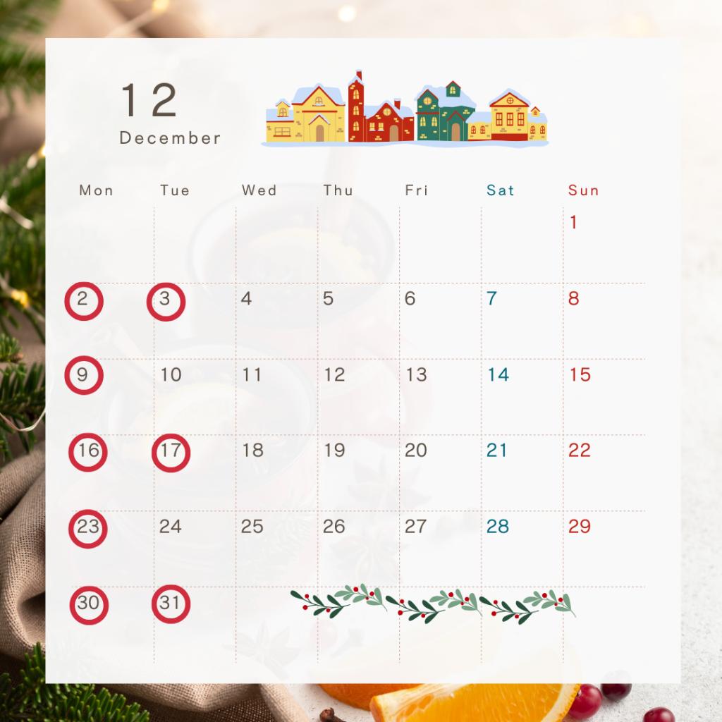 12月定休日のお知らせ🎄